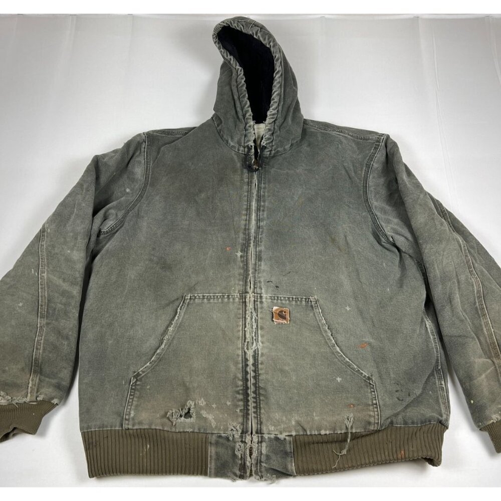 Carhartt Men XLTall Moss Green J130 MOS Quilted Flannel Active Jacket Distressed